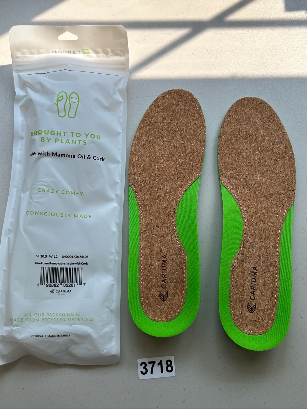 Cariuma Insoles Mamona Oil Cork Bio-Foam Removable Comfy New Size M 10.5 W 12